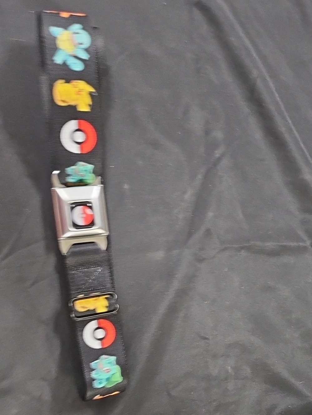 Buckle-Down Black Pokemon Belt with Bulbasaur, Squirtle, & Pikachu